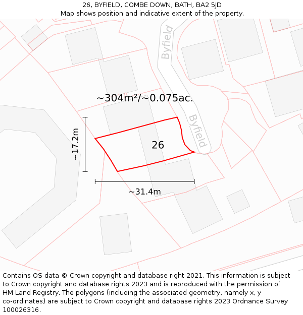 26, BYFIELD, COMBE DOWN, BATH, BA2 5JD: Plot and title map