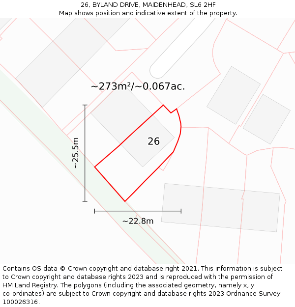 26, BYLAND DRIVE, MAIDENHEAD, SL6 2HF: Plot and title map