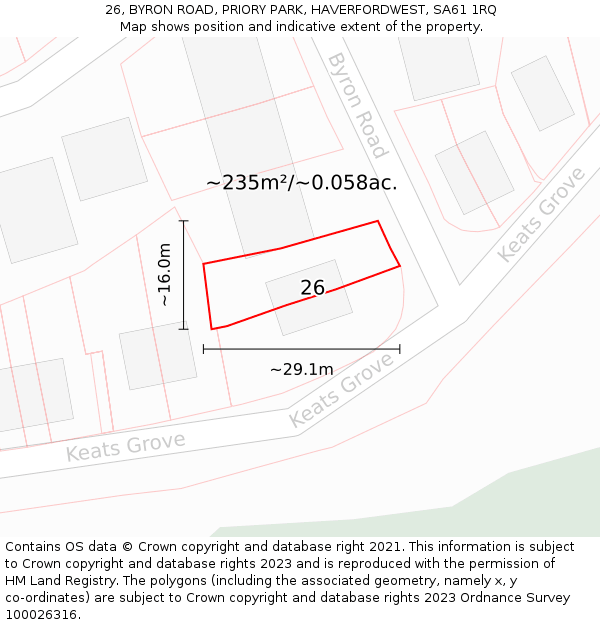 26, BYRON ROAD, PRIORY PARK, HAVERFORDWEST, SA61 1RQ: Plot and title map