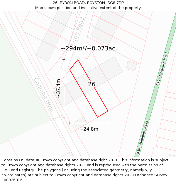 26, BYRON ROAD, ROYSTON, SG8 7DP: Plot and title map
