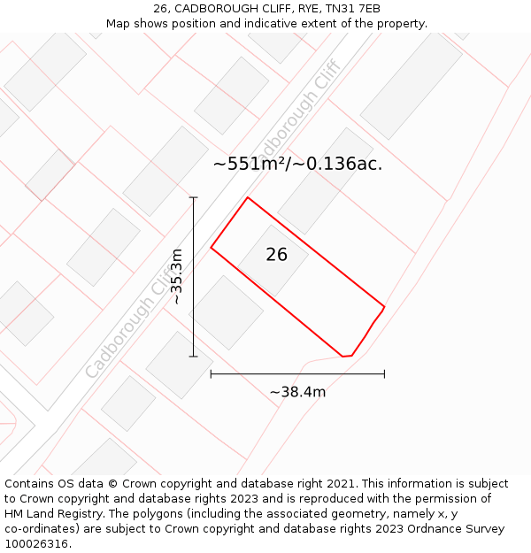 26, CADBOROUGH CLIFF, RYE, TN31 7EB: Plot and title map