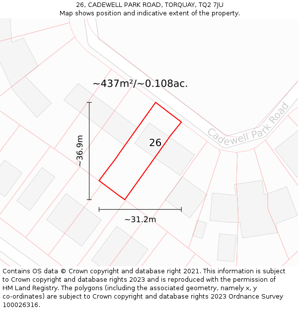26, CADEWELL PARK ROAD, TORQUAY, TQ2 7JU: Plot and title map