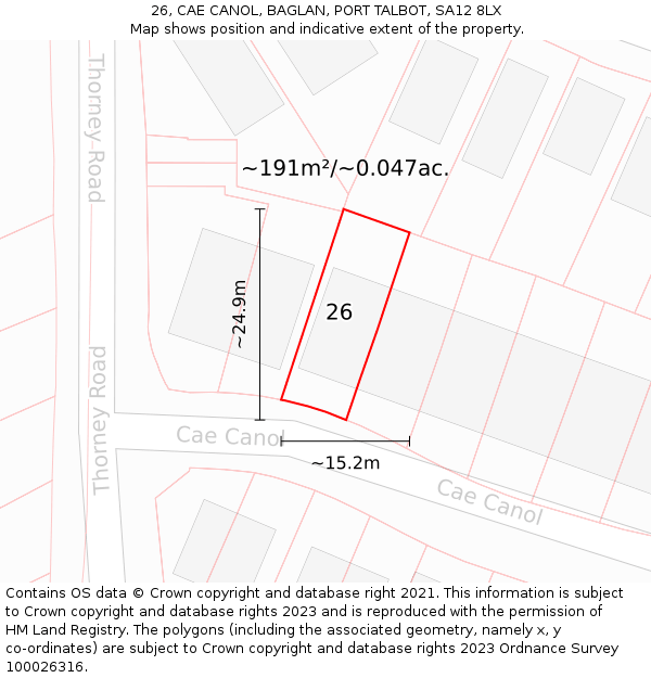 26, CAE CANOL, BAGLAN, PORT TALBOT, SA12 8LX: Plot and title map