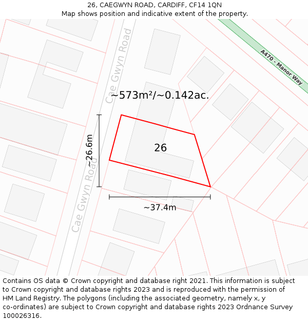 26, CAEGWYN ROAD, CARDIFF, CF14 1QN: Plot and title map
