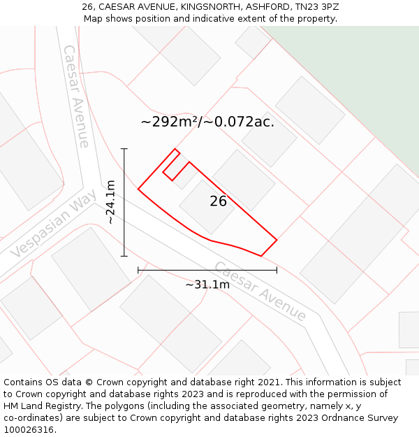 26, CAESAR AVENUE, KINGSNORTH, ASHFORD, TN23 3PZ: Plot and title map