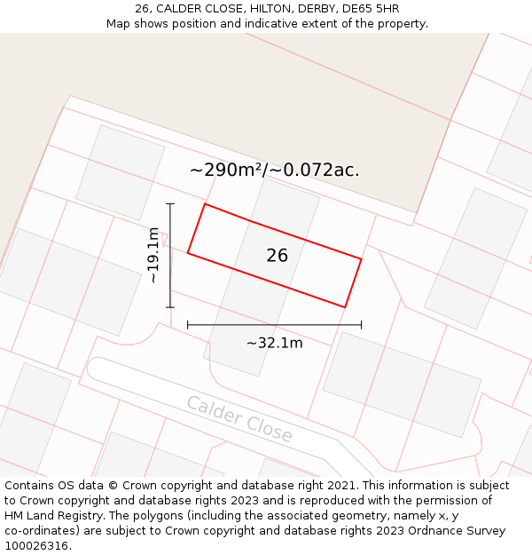26, CALDER CLOSE, HILTON, DERBY, DE65 5HR: Plot and title map