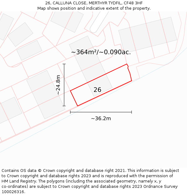 26, CALLUNA CLOSE, MERTHYR TYDFIL, CF48 3HF: Plot and title map