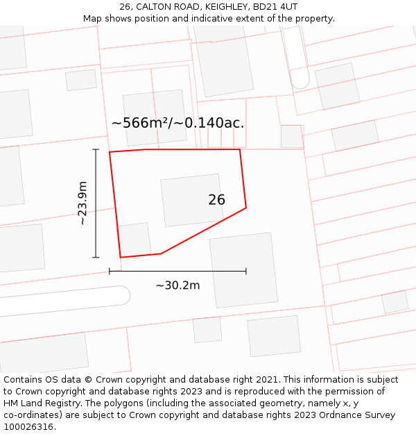 26, CALTON ROAD, KEIGHLEY, BD21 4UT: Plot and title map