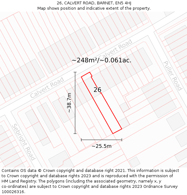 26, CALVERT ROAD, BARNET, EN5 4HJ: Plot and title map
