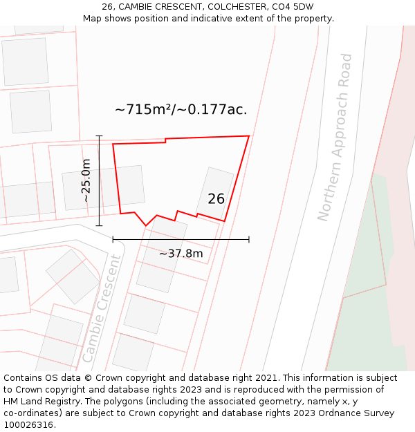 26, CAMBIE CRESCENT, COLCHESTER, CO4 5DW: Plot and title map