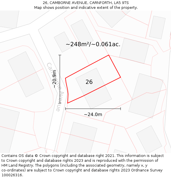 26, CAMBORNE AVENUE, CARNFORTH, LA5 9TS: Plot and title map