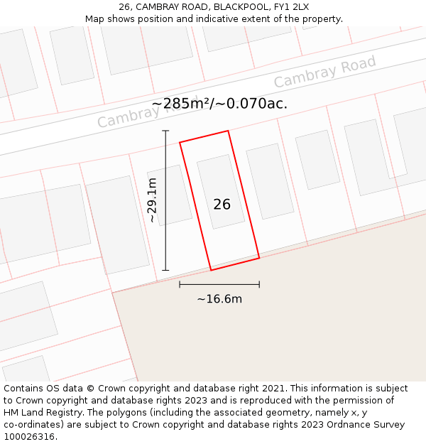 26, CAMBRAY ROAD, BLACKPOOL, FY1 2LX: Plot and title map