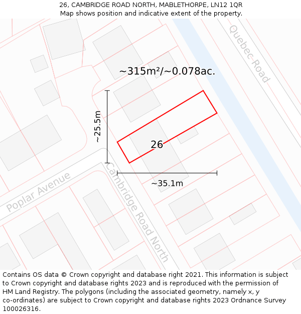 26, CAMBRIDGE ROAD NORTH, MABLETHORPE, LN12 1QR: Plot and title map