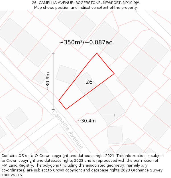 26, CAMELLIA AVENUE, ROGERSTONE, NEWPORT, NP10 9JA: Plot and title map