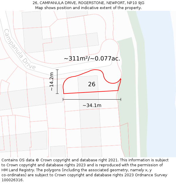 26, CAMPANULA DRIVE, ROGERSTONE, NEWPORT, NP10 9JG: Plot and title map