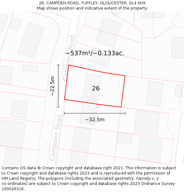 26, CAMPDEN ROAD, TUFFLEY, GLOUCESTER, GL4 0HX: Plot and title map