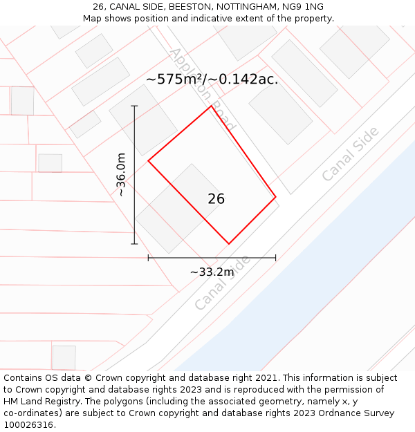 26, CANAL SIDE, BEESTON, NOTTINGHAM, NG9 1NG: Plot and title map