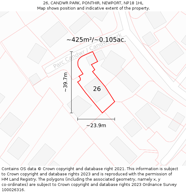 26, CANDWR PARK, PONTHIR, NEWPORT, NP18 1HL: Plot and title map