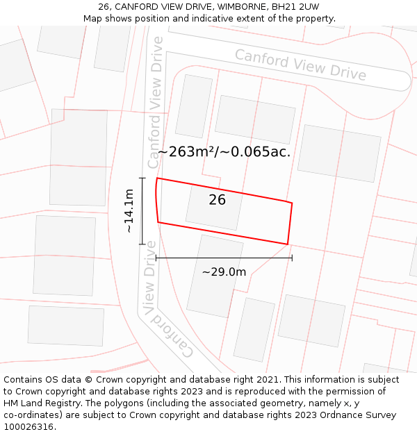 26, CANFORD VIEW DRIVE, WIMBORNE, BH21 2UW: Plot and title map