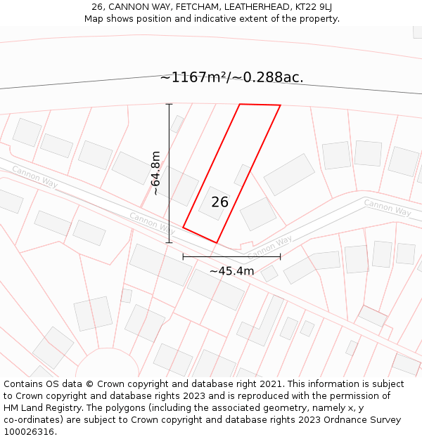 26, CANNON WAY, FETCHAM, LEATHERHEAD, KT22 9LJ: Plot and title map