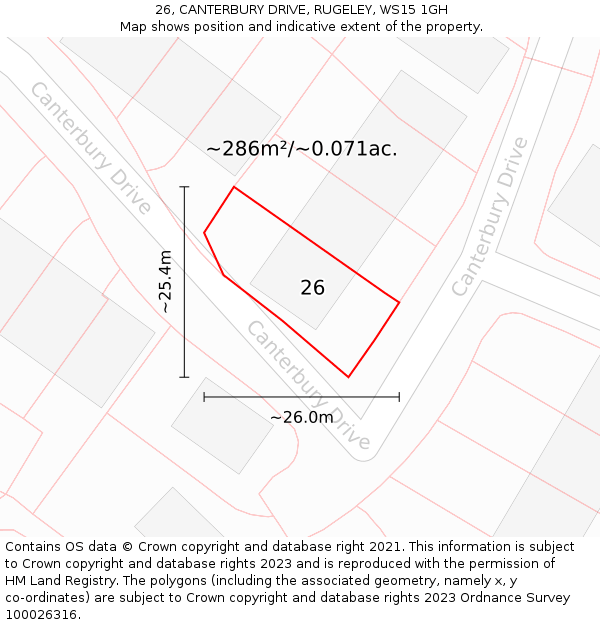 26, CANTERBURY DRIVE, RUGELEY, WS15 1GH: Plot and title map