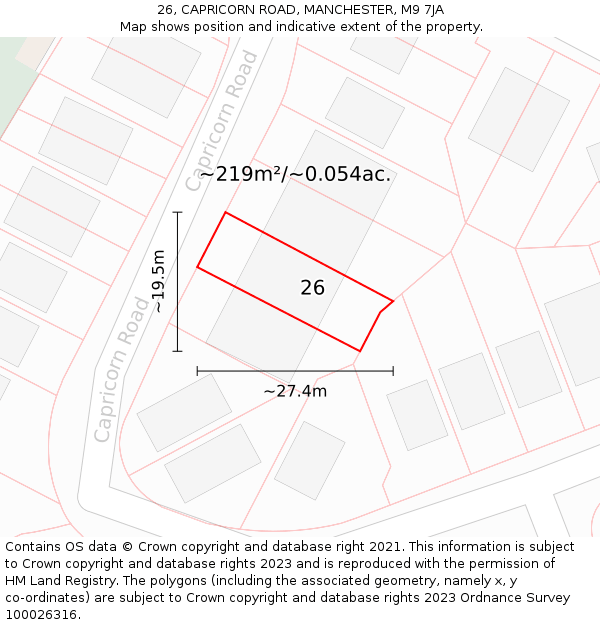 26, CAPRICORN ROAD, MANCHESTER, M9 7JA: Plot and title map