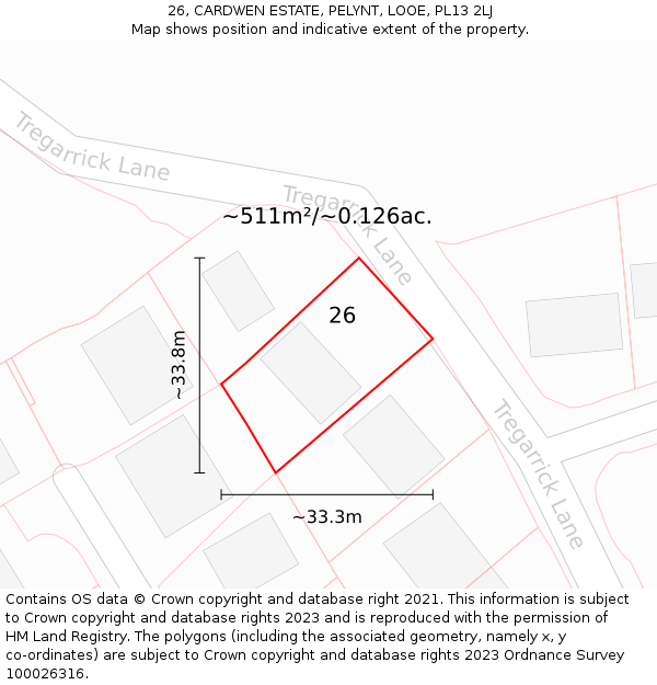 26, CARDWEN ESTATE, PELYNT, LOOE, PL13 2LJ: Plot and title map