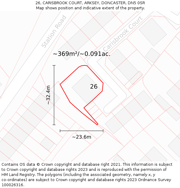 26, CARISBROOK COURT, ARKSEY, DONCASTER, DN5 0SR: Plot and title map