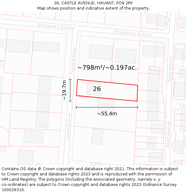26, CASTLE AVENUE, HAVANT, PO9 2RY: Plot and title map