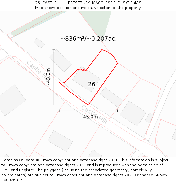 26, CASTLE HILL, PRESTBURY, MACCLESFIELD, SK10 4AS: Plot and title map