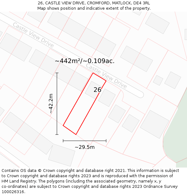26, CASTLE VIEW DRIVE, CROMFORD, MATLOCK, DE4 3RL: Plot and title map