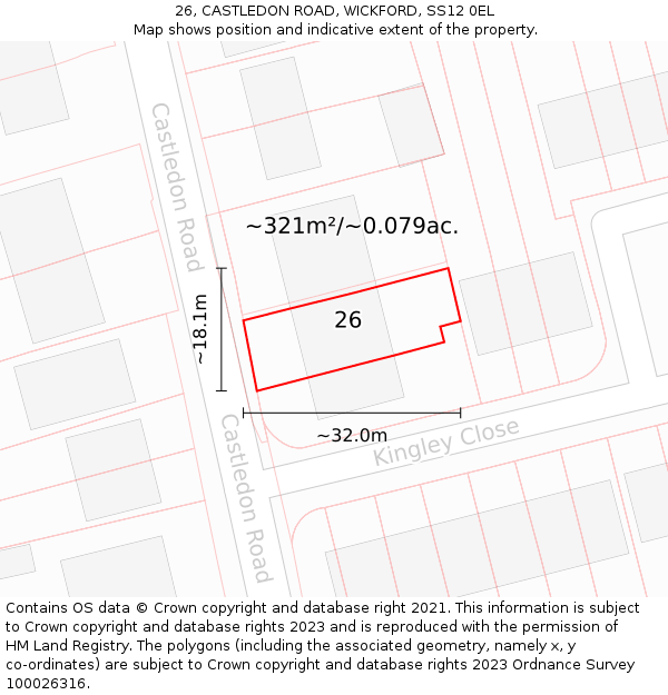 26, CASTLEDON ROAD, WICKFORD, SS12 0EL: Plot and title map