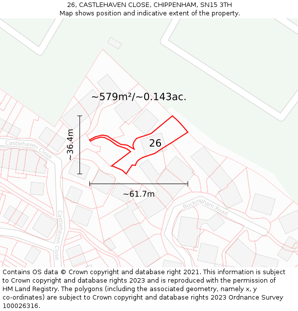 26, CASTLEHAVEN CLOSE, CHIPPENHAM, SN15 3TH: Plot and title map