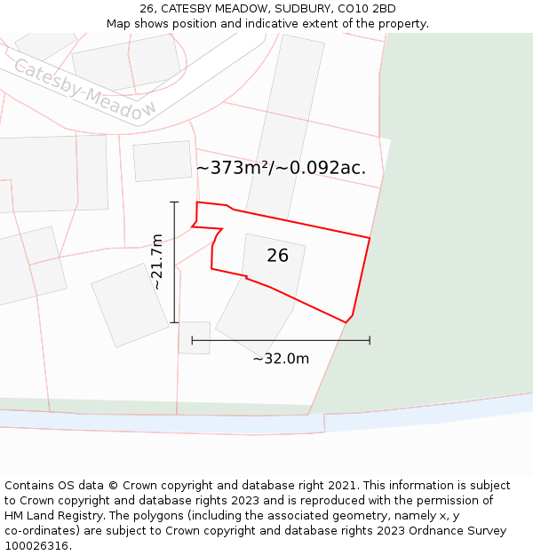 26, CATESBY MEADOW, SUDBURY, CO10 2BD: Plot and title map