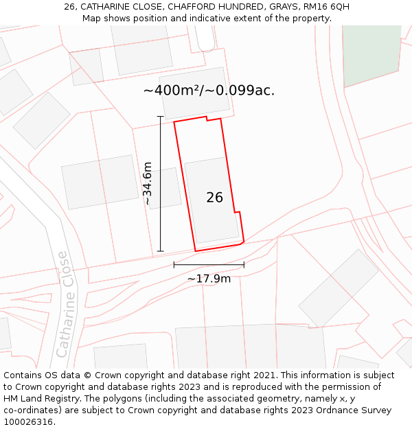 26, CATHARINE CLOSE, CHAFFORD HUNDRED, GRAYS, RM16 6QH: Plot and title map