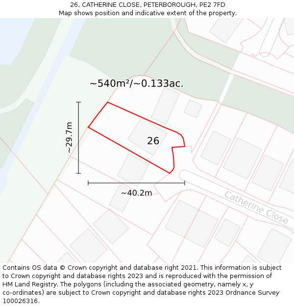 26, CATHERINE CLOSE, PETERBOROUGH, PE2 7FD: Plot and title map