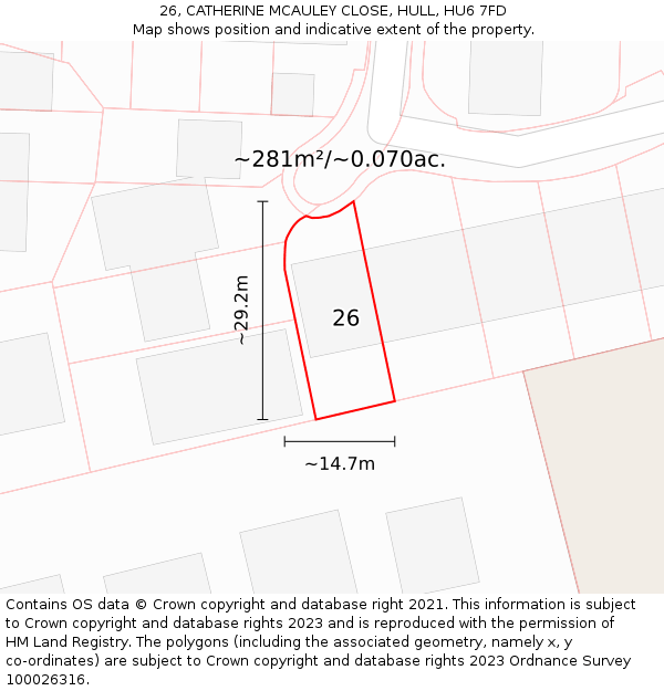26, CATHERINE MCAULEY CLOSE, HULL, HU6 7FD: Plot and title map