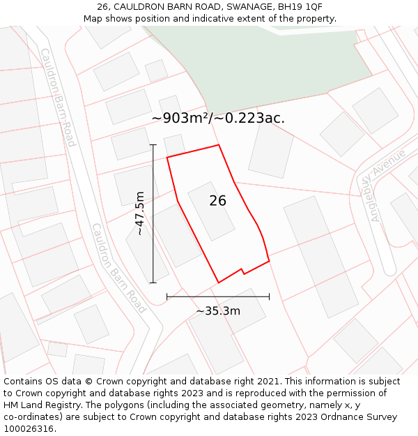 26, CAULDRON BARN ROAD, SWANAGE, BH19 1QF: Plot and title map