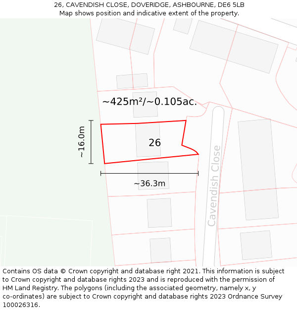 26, CAVENDISH CLOSE, DOVERIDGE, ASHBOURNE, DE6 5LB: Plot and title map