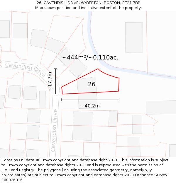 26, CAVENDISH DRIVE, WYBERTON, BOSTON, PE21 7BP: Plot and title map