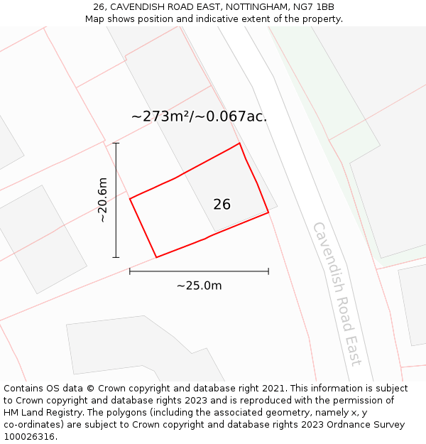 26, CAVENDISH ROAD EAST, NOTTINGHAM, NG7 1BB: Plot and title map