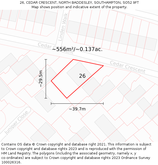 26, CEDAR CRESCENT, NORTH BADDESLEY, SOUTHAMPTON, SO52 9FT: Plot and title map