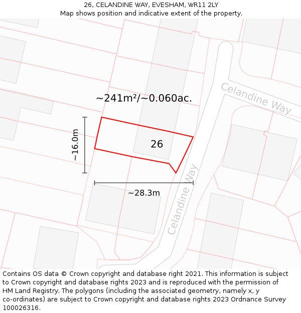 26, CELANDINE WAY, EVESHAM, WR11 2LY: Plot and title map