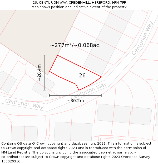 26, CENTURION WAY, CREDENHILL, HEREFORD, HR4 7FF: Plot and title map