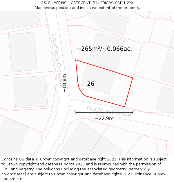 26, CHAFFINCH CRESCENT, BILLERICAY, CM11 2YX: Plot and title map