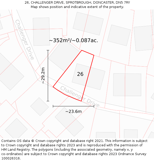 26, CHALLENGER DRIVE, SPROTBROUGH, DONCASTER, DN5 7RY: Plot and title map