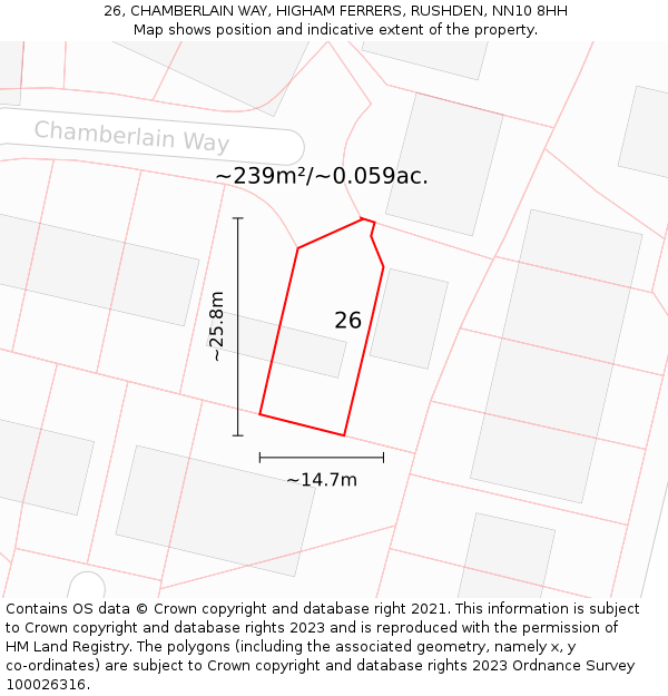 26, CHAMBERLAIN WAY, HIGHAM FERRERS, RUSHDEN, NN10 8HH: Plot and title map
