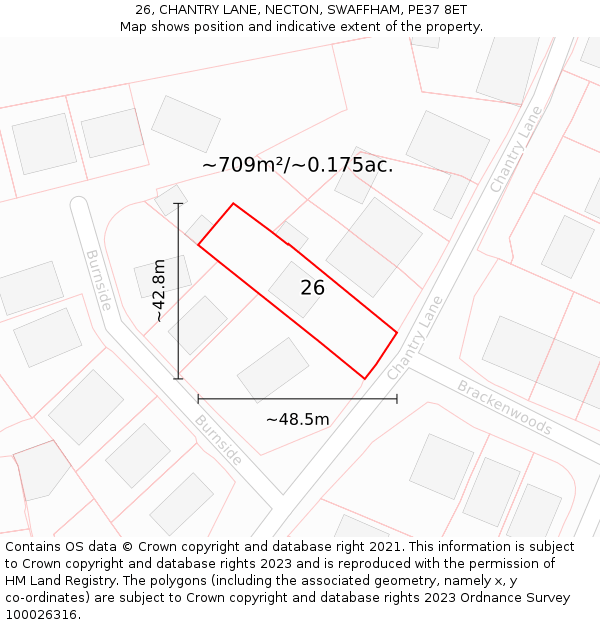 26, CHANTRY LANE, NECTON, SWAFFHAM, PE37 8ET: Plot and title map