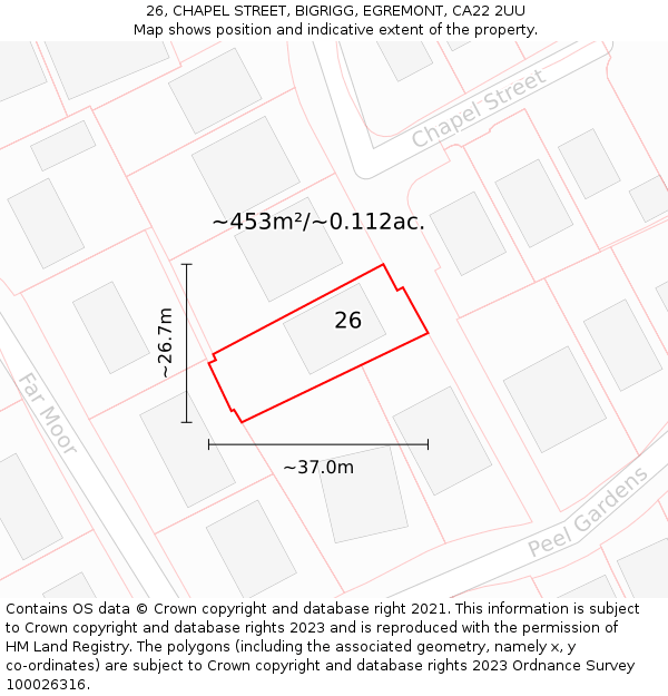 26, CHAPEL STREET, BIGRIGG, EGREMONT, CA22 2UU: Plot and title map