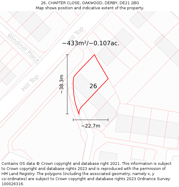 26, CHAPTER CLOSE, OAKWOOD, DERBY, DE21 2BG: Plot and title map